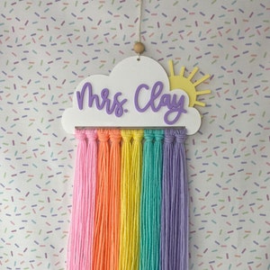 Teacher Pastel Rainbow Cloud Yarn Hanger | Pastel Rainbow Home Decor | Yarn Bow Holder