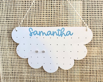 Personalized Scalloped Earring Stand, Earring Holder, Jewelry Organizer, Girls Birthday Gift, Custom Acrylic Earring Stand Earring Organizer