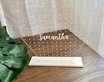 Personalized Hexagon Earring Stand, Earring Holder, Jewelry Organizer, Girls Birthday Gift, Custom Acrylic Earring Stand, Earring Organizer