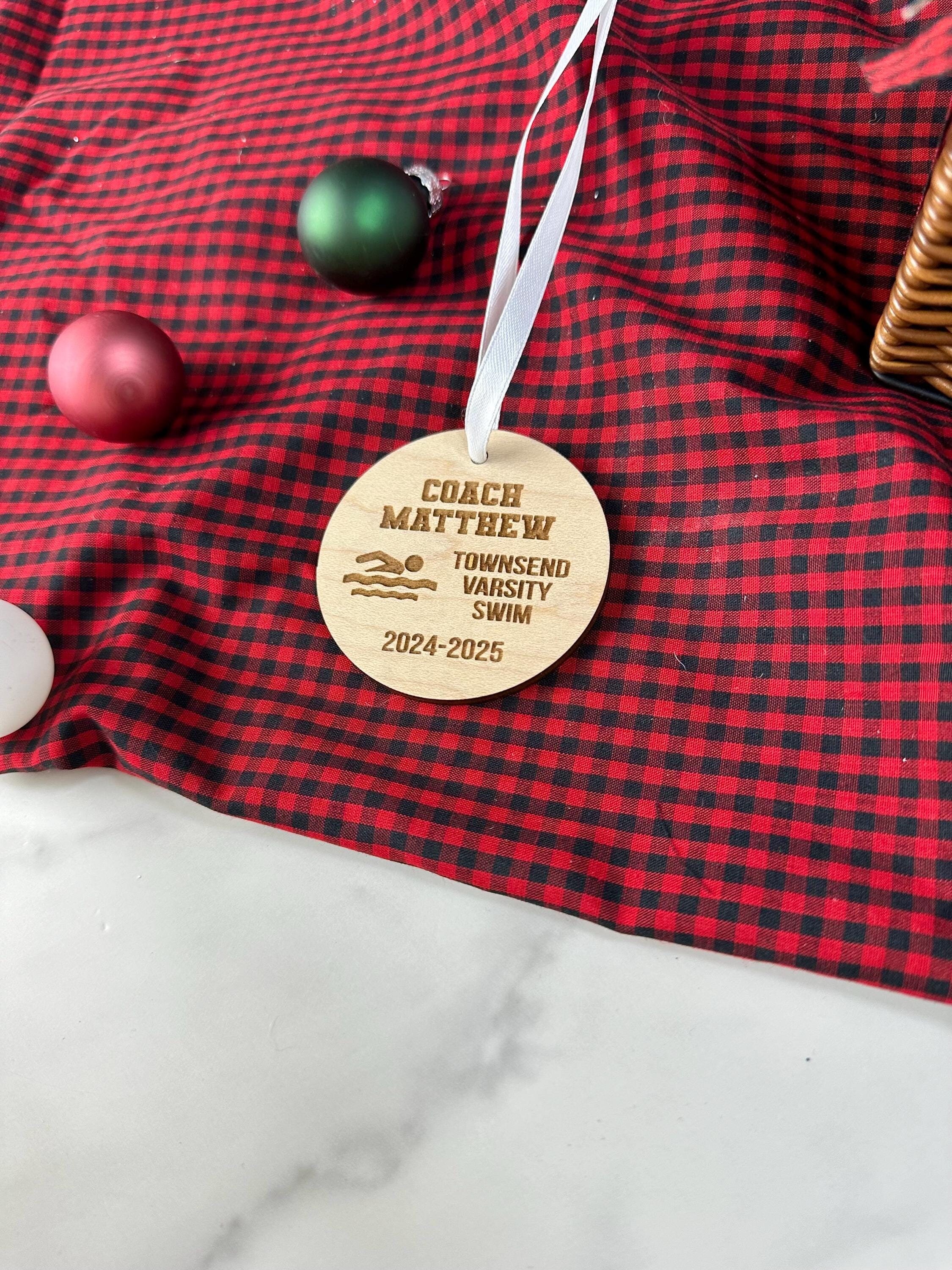 Wood Personalized Swimming Coach Ornament, Swim Team Coach Holiday Gift, Swimming Team Coach End Of Season Gifts, Swim Meet Trophy Award