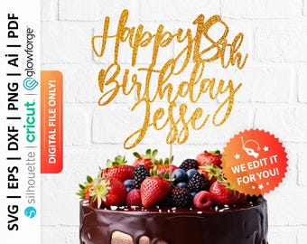 Adorno para tarta con nombre o edad personalizado en formato SVG, adorno para tarta de feliz cumpleaños en formato SVG, adorno digital para tarta, decoración para tarta de cumpleaños, archivo recortable para adorno para tarta - PD0609