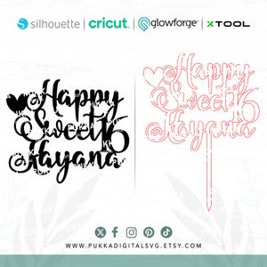Glückliche Sweet 16 personalisierte Cake Topper svg, Sweet Sixteen: Digitaler Download - PD0022 Bild 2