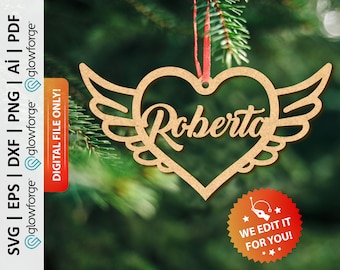 Personalized Memorial Christmas Ornament Svg, Angel Wing Ornament Digital File - PD0411