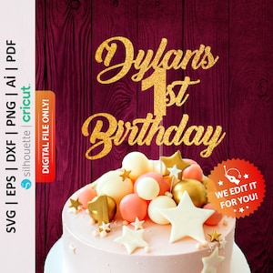 Custom Happy 1st Birthday Cake Topper Svg, First Birthday Cake Topper, Personalized 1st Birthday Themes, One Birthday Cake Topper - PD0205