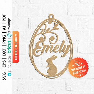 Etiqueta de cesta de Páscoa personalizada Svg, etiqueta de nome de cesta de Páscoa, pingente de ovo de Páscoa Svg, etiqueta de presente de Páscoa, enfeites de coelho de Páscoa Svg - PD0433