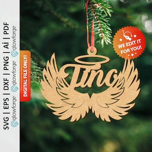 Personalized Memorial Angel Wings Ornament Svg, Memorial Laser Cut File, Glowforge Svg, Angel Wings Christmas Ornament - PD0163