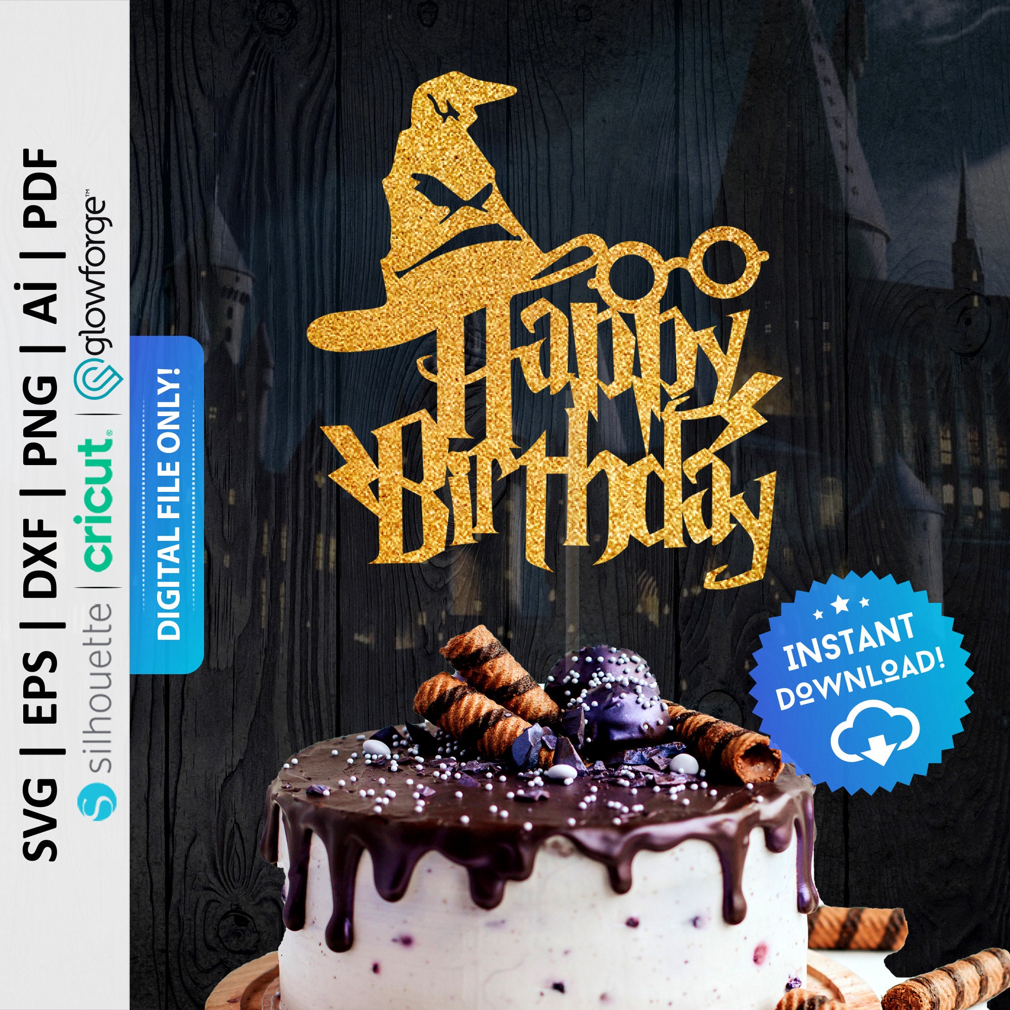 Wizard Cake Topper Svg, Magic Cake Topper Svg, Happy Birthday Cake Topper Svg, Magical Birthday Party Decor, Wizard Themed Svg - PD0319