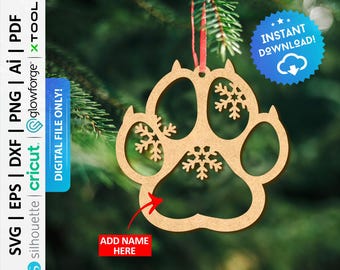 Cat Paw Christmas Ornament Svg, Laser Cut File : Digital Download - PD0505
