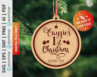Personalizzato primo ornamento di Natale Svg, il mio primo ornamento di Natale Svg, primo bambino di Natale Svg, il mio primo Natale, nuovo ornamento per bambini - PD0415