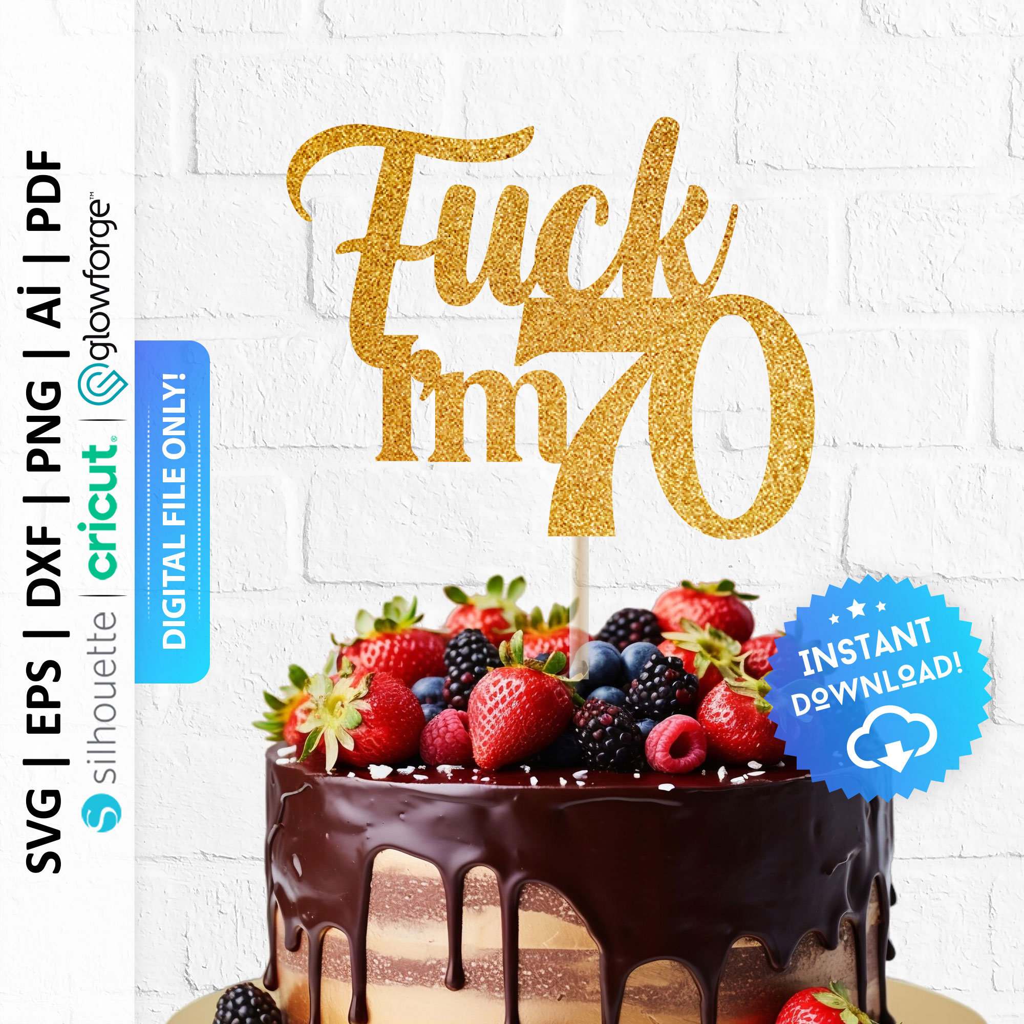 Fuck I'm 70 Birthday Cake Topper Svg, Dirty 70 Cake Topper Svg, 70th Birthday Cake Topper, 70th Decorations, Seventy Birthday Svg - PD0599