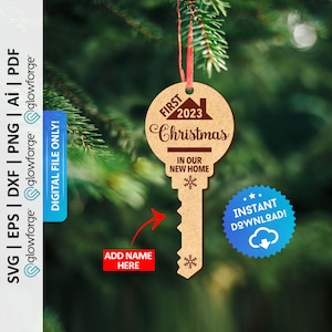 Home Key Ornament Svg, First Christmas in Our New Home SVG, Christmas Ornaments Svg, Christmas Tree Ornaments, Files For Glowforge - PD0378