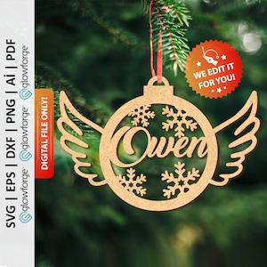 Memorial Christmas Ornament Svg, Custom Name, Angel Wings Memorial Christmas Ornament Svg, Memory Christmas Ornament Laser Cut File - PD0419