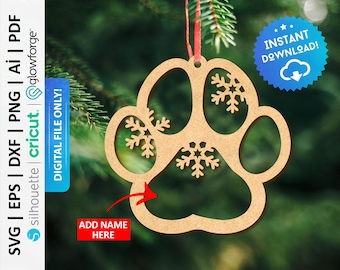 Dog Paw Christmas Ornament Svg, Paw Ornament Png, Animal Paw Ornament Svg, Pet Paw Svg, Glowforge Dxf Cut File, Instant download - PD0199