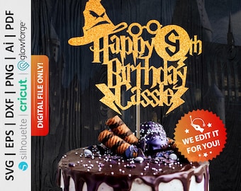 Custom Wizard Cake Topper Svg, Magical Birthday Cake Topper Svg, Magic Theme Party Decor, Happy Birthday Cake Topper Svg - PD0144