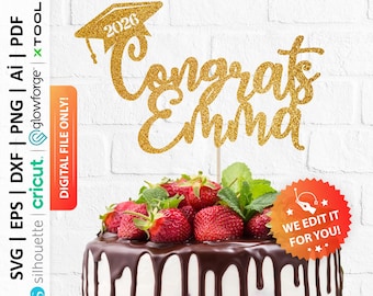 Personalized Congrats Cap Svg, Custom Name Graduation Decor : Digital Download - PD0041
