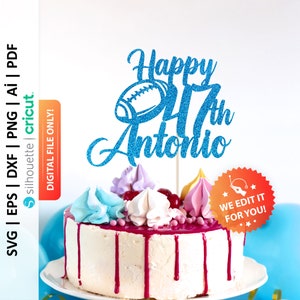 American Football Birthday Personalized Cake Topper Svg, Happy Birthday Cake Topper Svg, Sport Cake Topper, Custom Name Cake Topper - PD0374