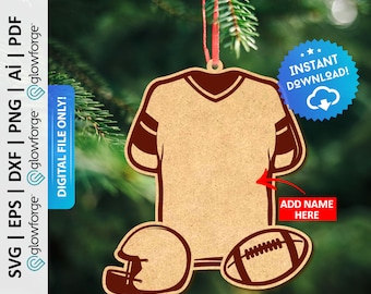 Ornamento giocatore di football americano Svg, ornamento sportivo Svg, ornamento natalizio uniforme da football Svg, file di taglio ornamento da football - PD0572