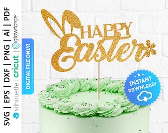 Fröhliche Ostern Kuchen Topper svg, Willkommen Frühlingssvg, Osterhasensvg, Osterparty Topper, Osterdekoration - PD0178