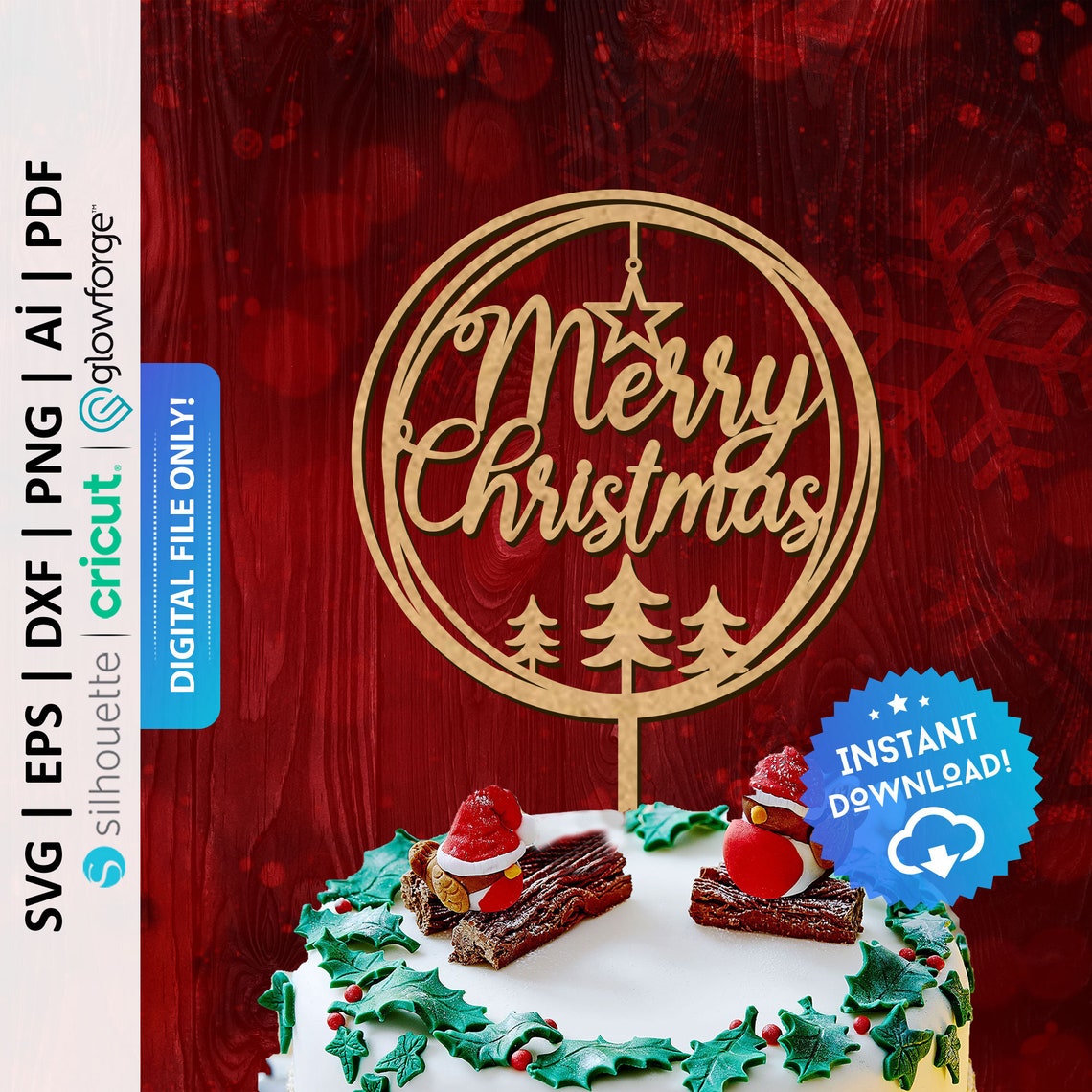 Merry Christmas Cake Topper Svg Merry Xmas Cake Topper Png - Etsy