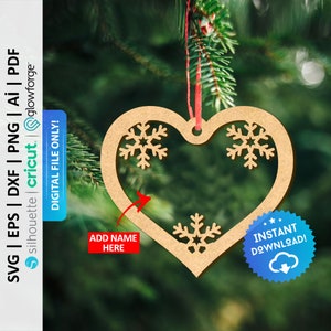 Ornamento di Natale del cuore Svg, Ornamento d'amore Svg, Ricordo dell'ornamento del cuore, File di taglio digitale - PD0422
