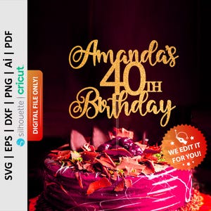 Personalisierte 40. Geburtstag Cake Topper svg, Benutzerdefinierter Name Cake Topper svg, 40