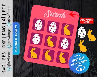 Easter Tic Tac Toe Game Svg, Happy Easter Bunny Svg, Eggs Svg, Glowforge Cut File, Easter Gifts For Kids, Easter Basket Stuffer - PD0137