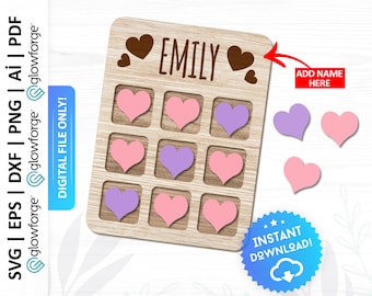 Valentine Tic Tac Toe Board Svg, Heart Game Cut File : Digital Download - PD0019