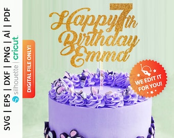 Personalisierte glücklich 7. Geburtstag Cake Topper svg, Name Seventh Decor: Digital Download - PD0078