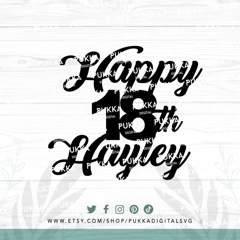 Happy 18th Birthday Personalized Cake Topper Svg, Custom Eighteen Cake ...