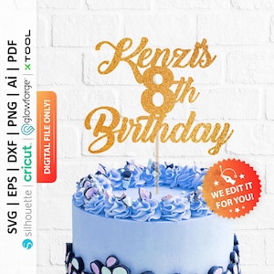 8th Birthday Cake Topper Svg, Eight Birthday Cake Topper Svg, Happy 8th Birthday Cake Topper Svg, Personalized 8th Cake Topper Png - PD0511