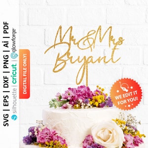 Mr Mrs Personalized Cake Topper Svg, Mr and Mrs Svg, Custom Wedding Cake Topper, Rustic Wedding Decor, Mr & Mrs Png File - PD0542