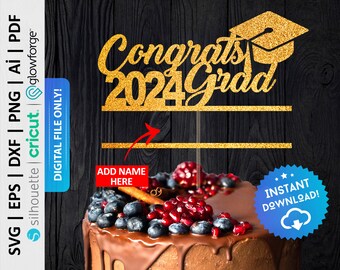 Congrats Grad 2024 Svg, Personalized Graduation Cake Topper Svg, Custom Cake Topper Svg, Happy Graduation Cake Topper, Digital File - PD0162