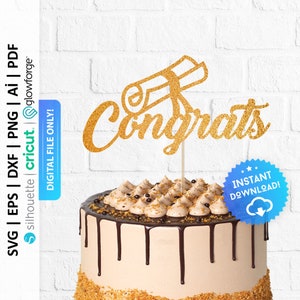 Felicitaciones Diploma Cake Topper Svg, Seniors 2024, Graduación universitaria, Cake Topper de graduación de la escuela secundaria Png, Decoración de graduación - PD0579