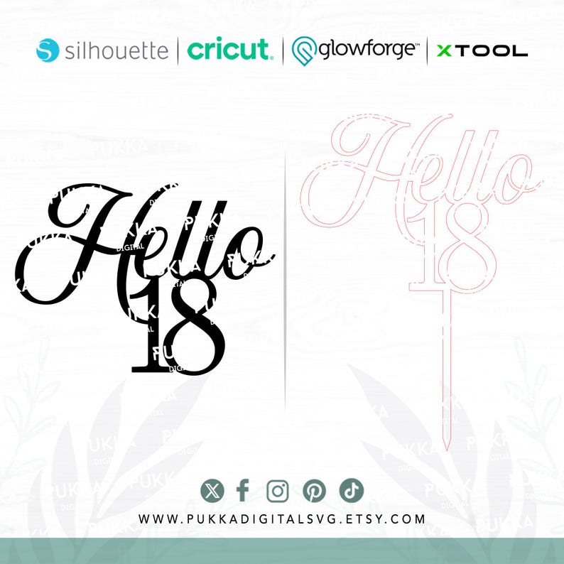Hello 18 Cake Topper SVG: 18th Birthday Party Decor (digital Download ...