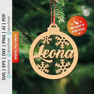 Nombre personalizado Adorno de Navidad Svg, Nombre Adorno Svg, Copo de nieve Svg, Adornos de Navidad, Adorno Glowforge - PD0420