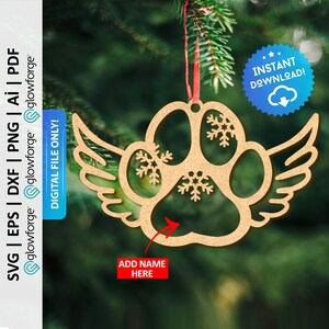 Dog Paw Memorial Christmas Ornament Svg, Glowforge Dxf, Paw Wings Ornament Svg, Digital Laser Cut File, Dog Christmas Decor - PD0198