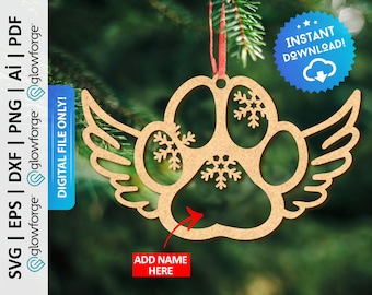 Dog Paw Wings Memorial Christmas Ornament Svg : Digital Download - PD0198