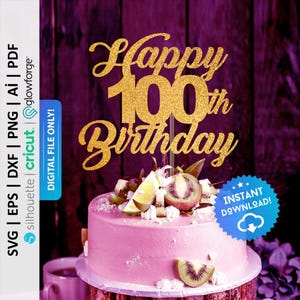 Happy 100 Geburtstagskuchen Topper, Oma Opa Kuchen Topper, Hundred Cake Topper, 100 Geburtstagsfeier, 100 Party Dekor Png - PD0607