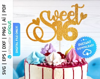 Sweet 16 Kuchen Topper, Sweet Sixteen, 16.Geburtstags-Kuchen Topper, Sechzehner Geburtstag Party, Sechzehnter Geburtstag - PD0130