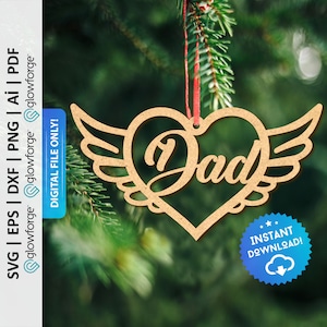 Dad Memorial Christmas Ornament Svg, Dad Angel Wings Christmas Ornament Svg File, Heart Ornament, Family Christmas Ornament - PD0409