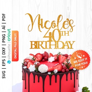 Happy 40th Birthday Personalized Cake Topper Svg Fourty 