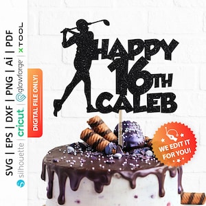 Personalized Golf Player Cake Topper Svg, Custom Name and Age Golfing Birthday Decor, Sports Cake Topper Svg, Golfer Birthday Svg - PD0641