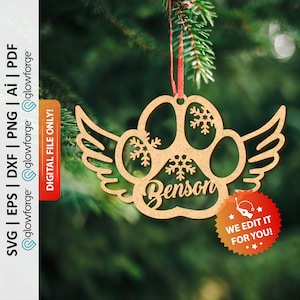 Personalized Dog Paw Christmas Ornament Svg, Custom Paw Ornament Digital Laser Cut File, Dog Custom Name Christmas Decor - PD0328