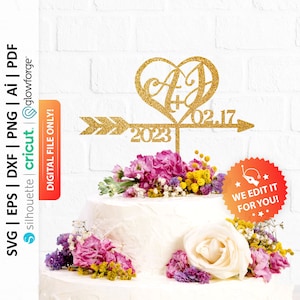Personalized Wedding Cake Topper Svg, Custom Wedding Cake Topper, Monogram Cake Topper, Letter Cake Topper - PD0201