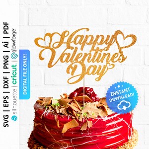 Happy Valentines Day Cake Topper Svg, Valentine Svg, Valentines Laser Cutout Svg, Valentine Png, Valentine Topper - PD0527