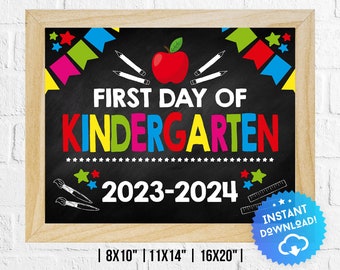 First Day of Kindergarten Grade, Kindergarten Sign, Primary Digital Poster, Printable Back to School Chalkboard Sign - PD0308