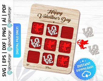 Valentine Tic Tac Toe Board Svg, Happy Valentine's Day Game Cards : Digital Download - PD0069