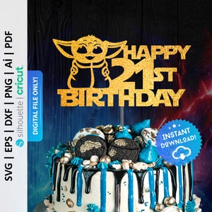 Happy 21st Birthday Cake Topper Svg, Galaxy Theme Cake Topper, Twenty-First Cake Topper Svg, Hello 21 Cake Topper Svg - PD0332