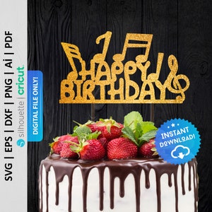 Musical Notes Cake Topper Svg, Happy Birthday Cake Topper, Musicians Birthday, Music Theme Party Cake Toppers, Cake Decorations - PD0189