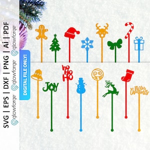 Weihnachtsgetränke-Rührer, Feiertagsrührstab-Svg, Swizzle-Stick-Svg, Weihnachtsdekor, Weihnachtscocktailrührer, Getränkemarker - PD0520